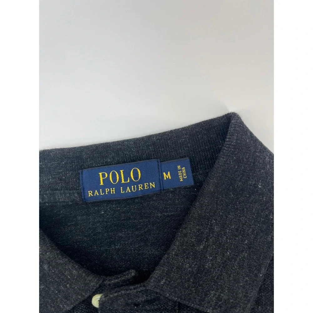 Polo Ralph Lauren Long Sleeve Polo Mens M Charcoal Grey Red Pony Logo Classic